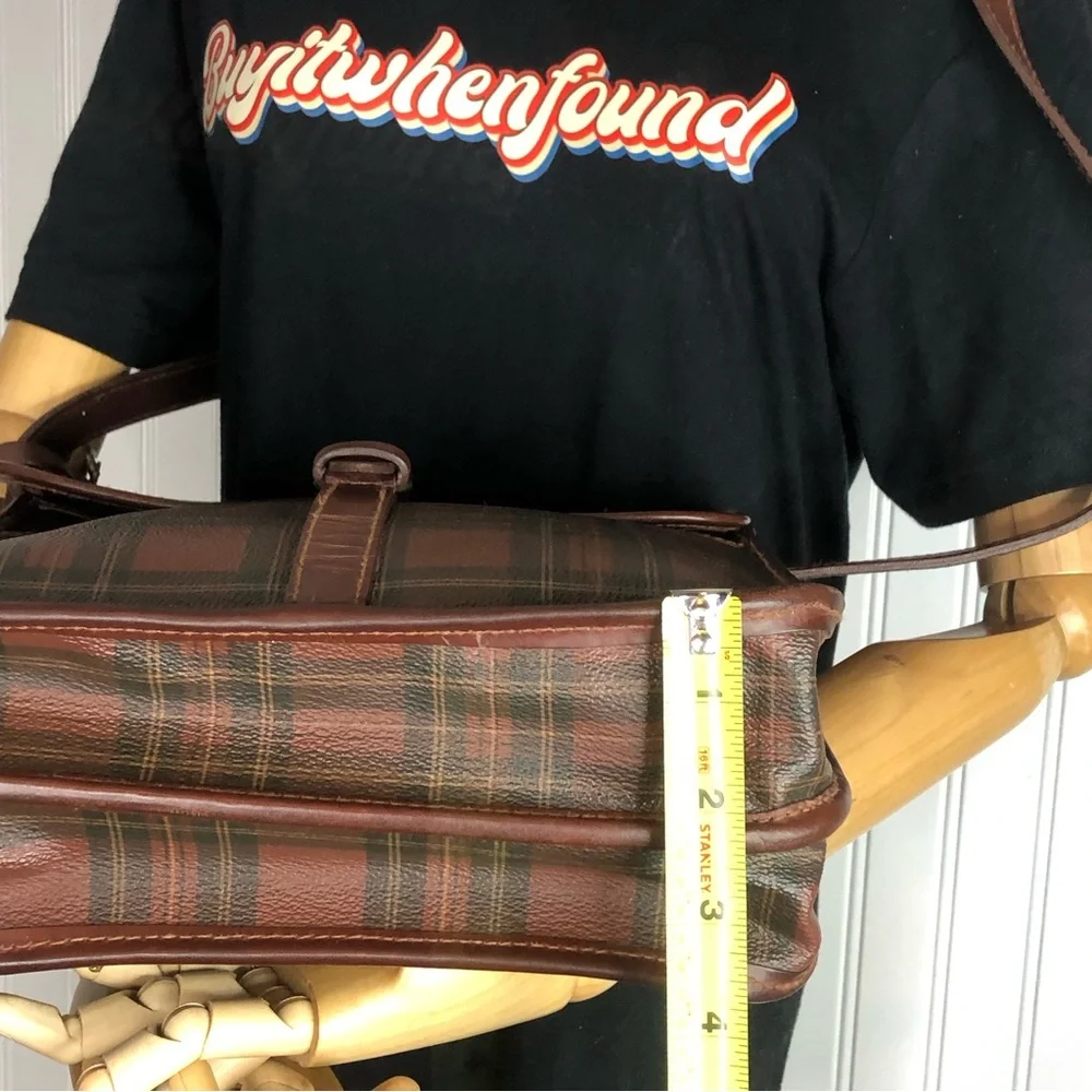 RALPH LAUREN Tartan Plaid Large Leather Crossbody Messenger Shoulder Bag